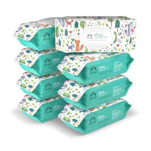 Amazon Brand - Mama Bear Gentle Fragrance Free Baby Wipes, Hypoallergenic, Sensitive Skin, Unscented, 800 Count (8 Packs of 100) - Image 1