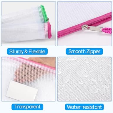 Sooez 20 Pack Mesh Zipper Pouch Bags, A4 Letter Size, Zipper Bags with Label Pocket, Waterproof Pouches for Classroom Organization, Board Game Storage, Document Bag for Teacher School Office Supplies - Image 5