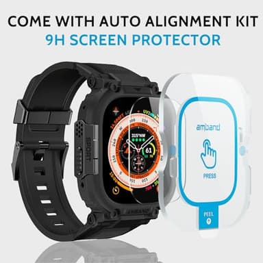 amBand Bands Case Screen Protector Compatible with Apple Watch Ultra 3/2/1 49mm for Men, M1 Sport Series Rugged Cover Strap and 9H Tempered Glass, Military Protective Bumper for iWatch 49 mm Men Black - Image 2