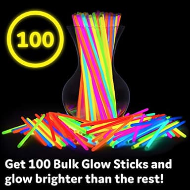PartySticks Ultra Bright Glow Sticks Bulk Party Supplies 100 Pack - 8" Glow in the Dark Light Up Halloween Party Favors, Glow Decorations, Neon Party Necklaces and Bracelets with Connectors - Image 3