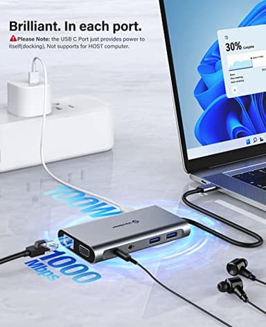 UtechSmart USB Docking Station, 11 IN 1 USB C Dock Triple Display, USB 3.0 Laptop Docking Station with Dual HDMI, VGA, PD, Ethernet, SD/TF, USB 3.0, Mic/Audio, Compatible for MacBook M1 Dell HP Lenovo - Image 7