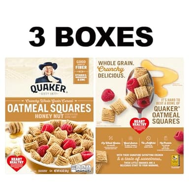 Quaker Oatmeal Squares Crunchy Whole Grain Breakfast Cereal, Honey Nut, 14.5 Oz Boxes (Pack of 3) - Image 5