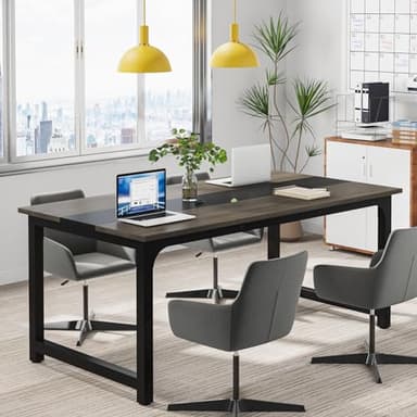 Tribesigns Modern Computer Desk, 63 x 31.5 inch Large Office Desk Computer Table Study Writing Desk Workstation for Home Office, Grey/Black - Image 5