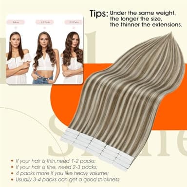 Full Shine Tape in Blonde Hair Extensions Tape in Extensions Human Hair Color 8 Ash Brown Highlighted 60 Platinum Blonde Seamless Hair Extensions Tape ins 50G Straight Remy Hair for Women 20Inch 20Pcs - Image 5