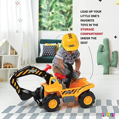 Play22 Toy Tractors for Kids Ride On Excavator - Music Sounds Digger Scooter Bulldozer Includes Helmet with Rocks - Pretend Play - Toddler Construction Truck - Image 7