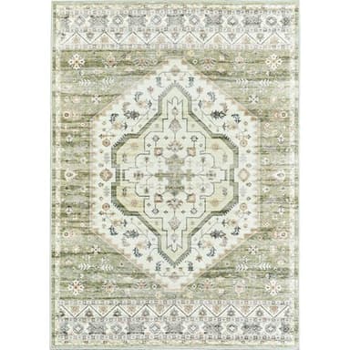 Area Rugs for Living Rooms - 8x10, Boho Non-Slip Low Pile Carpet Machine Washable Rugs for Bedroom, Farmhouse, Office, Dining Room (Green) - Image 2