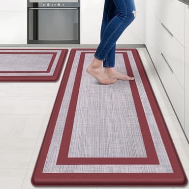 Mattitude Kitchen Mats Set of 2 Cushioned 0.47 inch Thick Rugs Non-Skid Waterproof Mats and Ergonomic Comfort Standing for Floor, Office, Sink,Laundry,Red - Image 1