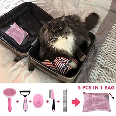 MASTER QUEEN Dog Grooming Kit - Deshedding Brush for Short Hair, Slicker Brush, Flea Comb, Puppy Brush Set in Pink - Image 7