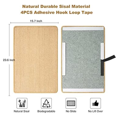 ChicWow Cat Scratch Pad, 23.6 X 15.7In Cat Scratching Pad with Adhesive Hook Tape, Sisal Scratching Pads for Indoor Cats, Stick on Floor Couch as Cat Scratch Furniture Protector, Cat Wall Scratcher - Image 2