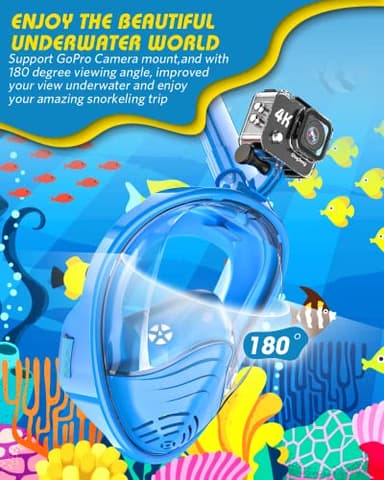QingSong Kids Snorkel Mask Full Face, Snorkeling Set with Camera Mount, 180 Degree Panoramic View Snorkeling Gear Anti-Fog Anti-Leak - Image 4