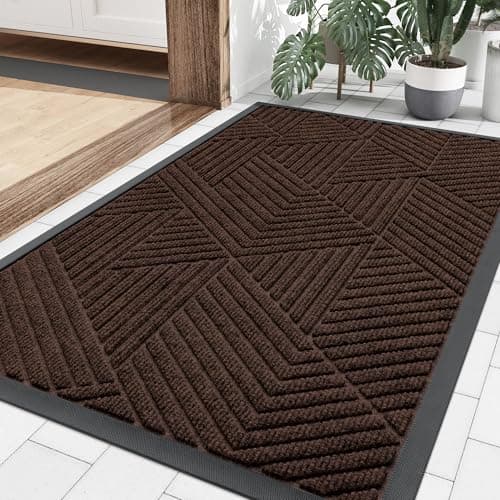 Smiry Front Door Mat Outside Entrance, Heavy Duty Sturdy Natural Rubber Doormat, Trap Dirt and Moisture, Easy Clean Low Profile Welcome Floor Mats for Indoor Outdoor Entry, 29.5x17 Inch, Dark Brown - Image 1