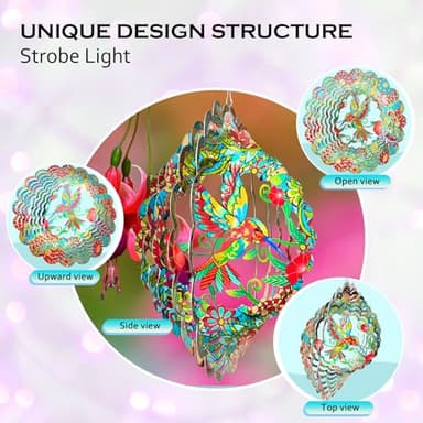 FONMY Wind Spinner Hummingbird 12 inch 3D Stainless Steel Wind Sculpture Worth Gift Christmas Decor. Laser Cut Metal Art Geometric Pattern - Hanging Mandala Wind Spinners, Kinetic Yard Art Decorations - Image 4