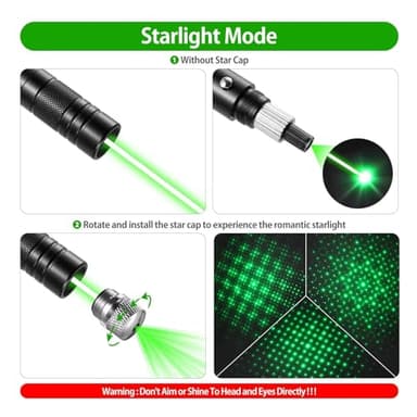 Green Laser Pointer High Power Rechargeable Lazer Pointer, Laser Pen with Long Range Adjustable Focus with Star Cap, Laser Pointer Pen Suitable for Outdoor, Astronomy, Cats Dogs (Green) - Image 8