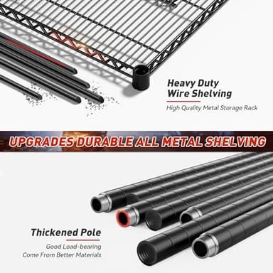 REIBII 60''W Storage Shelves 2399LBS Garage Shelving Heavy Duty with Wheels & Feet, 4 Tier Wire Shelving Adjustable Metal Shelving for Pantry Garage Kitchen Commercial Industrail, 60"W x 18"D x 65.5"H - Image 6