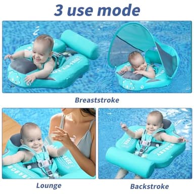 Mambobaby Float with Canopy Size Improved Non Inflatable Infant Baby Pool Float Smart Mambo Float Swim Trainer Add Tail Baby Swim Float Mambo Baby Float Solid Air Free Water Waist Swimming Ring - Image 4