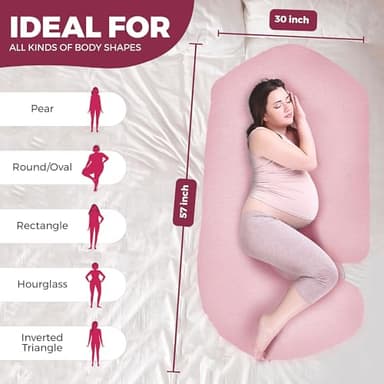 PILLANI Pregnancy Pillows for Sleeping - V C U Shaped 57inch Full Body Pillow with Removable Washable Cover, Cooling Maternity Pillow for Pregnant Women, Support for Back Belly Legs Hip - Image 6