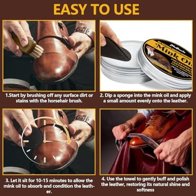 Mink Oil for Leather Boots, Leather Conditioner and Cleaner 3.52 oz, Leather Boot Care Kit, Leather Boot Conditioner for Premium Waterproof Formula to Soften & Restore Shoes, Leather Furniture - Image 5