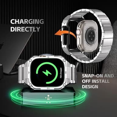 Stainless Steel Case with Band Compatiable for Apple Watch Band 44mm -Rugged Metal iWatch Bumper Cover and Strap for Men iWatch Bands Series 6 5 4,Silver - Image 6