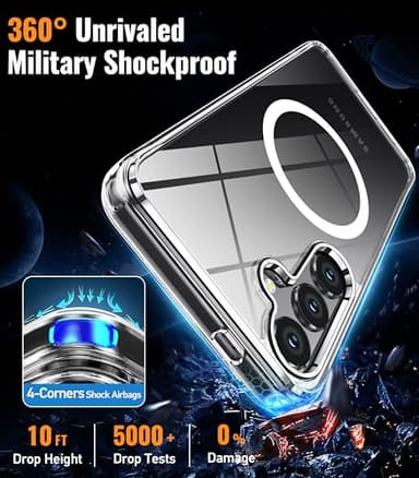 Oterkin Magnetic for Samsung Galaxy S25 Case Clear [Compatible with MagSafe][Anti-Yellowing][Built-in 4 Airbags][Military Grade Protection][Transparent Shockproof Slim] S25 Phone Case (Clear) - Image 4