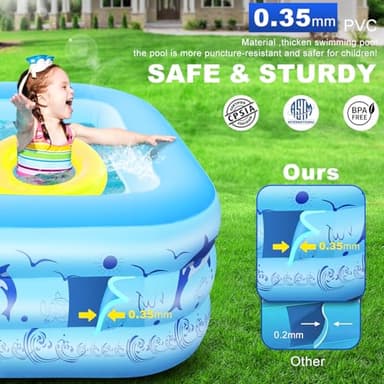 2025 Upgrade Inflatable Pools with Lights, Family Inflatable Swimming Pools for Kids,Adults, Blow Up Pool Solar, Large Kiddie Pool, Durable Thickened Inflatable Family Pool for Backyard-Blue - Image 6