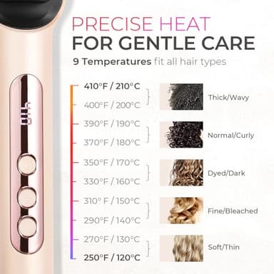 TYMO Ring Plus Ionic Hair Straightener Brush - Straightening Comb with Negative Ions for Women, Titanium Coating, 9 Temp Settings & LED Display, Dual Voltage, Professional Styling Tools, Gold Blush - Image 6