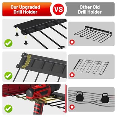 Power Tool Organizer Wall Mount with Charging Station, Garage 4 Drill Storage Shelf with Cordless Tool Holder, Heavy Duty Rack with 8 Outlet Power Strips and Hooks, Gift for Men, Husband (4 Layer) - Image 8