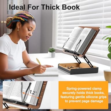 HUMANCOZY Book Stand with Storage, Book Holder for Reading Hands Free, Wooden Cookbook Stand for Kitchen Counter, Adjustable Reading Stand for Desk, Recipe Stand, Book Prop for Book Lovers - Image 6