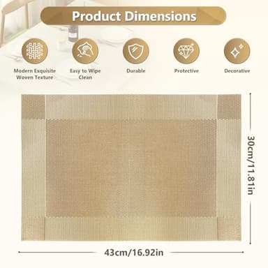 Placemats Set of 6, Place Mats for Kitchen Dining Table, Heat-Resistant Anti-Skid Stain Washable PVC Table Mats, Easy to Cleaning Woven Vinyl Dinner Mats - Image 6