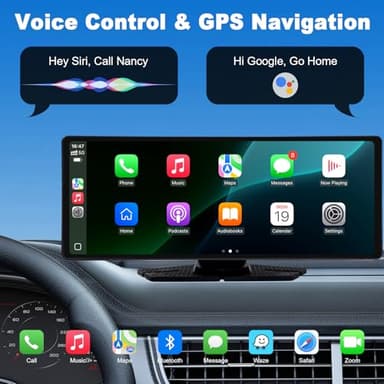 Carplay Screen for Car,10.26 inch Portable Car Play & Android Auto Touch Screen,4K Front & 1080P Rear Backup Camera Car Stereo,Loop Recording,GPS,Voice Control,Mirror Link,FM,AUX for All Vehicles - Image 4