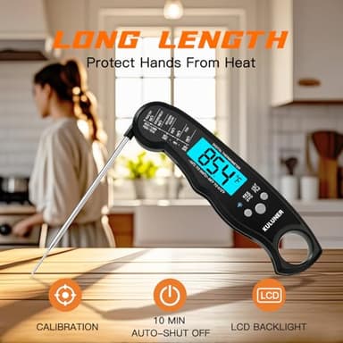 KULUNER TP-01 Waterproof Digital Instant Read Meat Thermometer with 4.6 Folding Probe Backlight Calibration Function for Cooking Food Candy, BBQ Grill, Liquids,Beef(Black) - Image 5