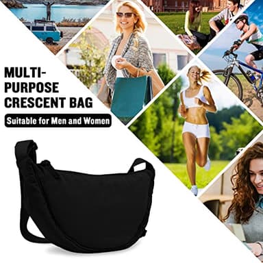 Nylon Crescent Crossbody Bag for Women Purses Trendy Men,Small Travel Sling Bag Hobo,Lightweight Fanny Pack with Zipper Adjustable Strap,Round Soft Shoulder Bag for Everyday Use Work Sport(Black) - Image 5