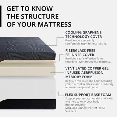 EGOHOME 14 inch Firm King Mattress, Memory Foam Mattress with Cooling Cover, Bed in a Box, CertiPUR-US Certified, Breathable and Supportive, Made in USA, 76''x80''x14'' Black - Image 2