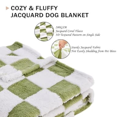 Qeils Jacquard Dog Blankets for Large Dogs, Cozy Calming Cat Blankets Washable, 280GSM Coral Fleece Plush Fluffy Throw Blanket, Sage Green Checkered, 30x40IN - Image 3