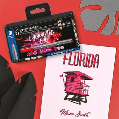 STAEDTLER Pigment Arts Brush Pen, Reds & Pinks, Pack of 6 Pens, 371 C6-1 Grey - Image 7