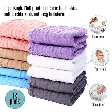 Cute Castle 12 Pack Muslin Burp Cloths for Baby - Ultra-Soft 100% Cotton Baby Washcloths - Large 20'' by 10'' Super Absorbent Milk Spit Up Rags - Burpy Cloths for Unisex, Boy, Girl - Multicolor - Image 5