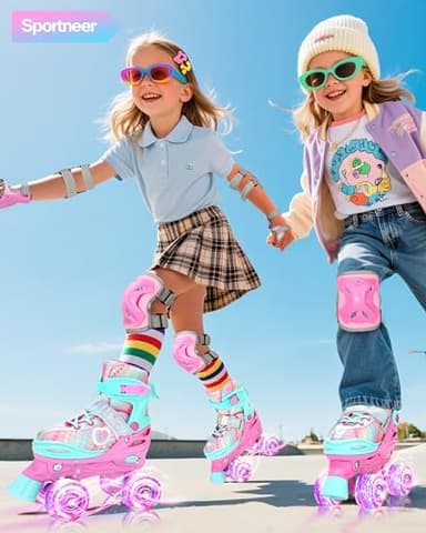 Sportneer Kids Roller Skates: 4 Size Adjustable Quad Skates with Light Up Wheels for 5-8 8-12 Girls Boys Toddlers Beginners, Birthday Gift Skates with Protective Gear Set for Outdoor Indoor - Image 2