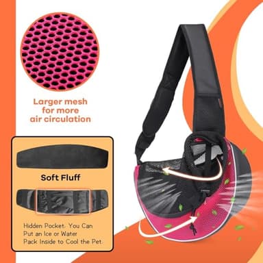 YUDODO Pet Sling Carrier for Small Dogs & Cats – Hands-Free Puppy Carrier with Safety Hook, Large Zipper Pocket, Soft Breathable Mesh, Adjustable Strap & Reflective Strip (Pink 3.0 M) - Image 5