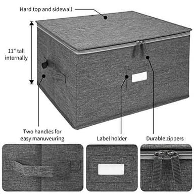 Stemware Storage Containers (2 pack), Wine Glass Storage Box with Dividers for Glassware or Crystal, Holds 12 Red or White Wine Glasses, Hard Top and Stackable (Grey) - Image 3