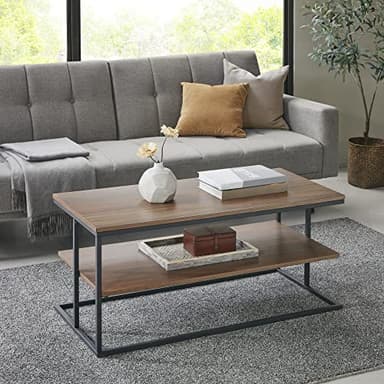 510 DESIGN Monarch Coffee Table with Storage Shelf - Modern 2 Tier Wooden Top and Metal Frame, Living Room Furniture, Easy Assembly, 21" W x 42" L x 19" H, Dark Coffee/Black - Image 2
