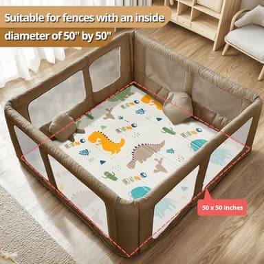 Foldable Baby Play Mat, PIGLOG Waterproof Playmats for Babies and Toddlers Kids, Safe Foam Playmat for Tummy Time, 50x50 Playpen Mat, Reversible Portable Baby Floor Mat for Infant, Toddler, Dinosaur - Image 2