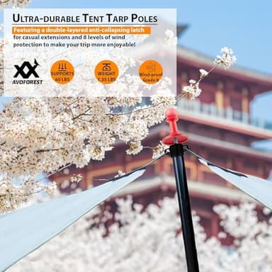 Tarp Poles Heavy Duty Adjustable, AVOFOREST Aviation Aluminum 8.7FT Tent Poles Lengthen and Thicken with Protection Cap Awning Poles Set of 4 for Hiking - Image 8