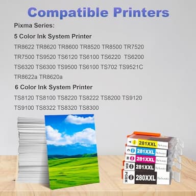 TR8622a Ink Cartridges PGI-280 CLI-281 280XXL 281XXL Compatible Ink Cartridge Replacement for Canon 280 281 Ink to use with PIXMA TR8622a TR8620a TR8622 TR8620 TR8600 TS9500 TS6300 Printer (5 Pack) - Image 2