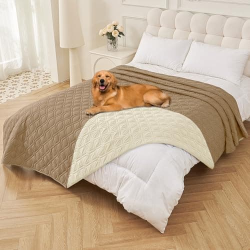 Smiry Waterproof Dog Blanket, 82x120 Inch Soft Pet Bed Cover Reversible, Washable Sofa Couch Furniture Protector for Small Medium Large Dog Puppy Cat, Camel/Beige - Image 1