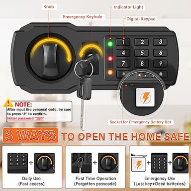 1.2 Cu ft Fireproof Safe Box for Home Use, Fire Safe with Fireproof Document Bag, Digital Security Safe with Combination Lock, Home Safes Fireproof Waterproof for Money Jewelry Medicine Documents - Image 8