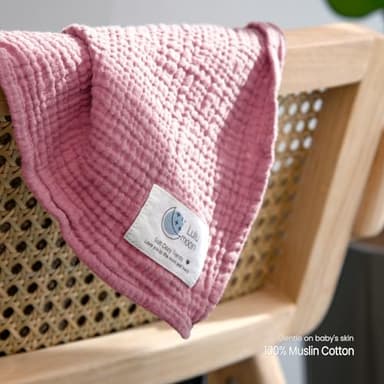 lulumoon Muslin Swaddle Blanket Baby - Cotton Swaddling Blanket Soft Baby Receiving Blankets Neutral 3Pack(Pink+Purple) - Image 4
