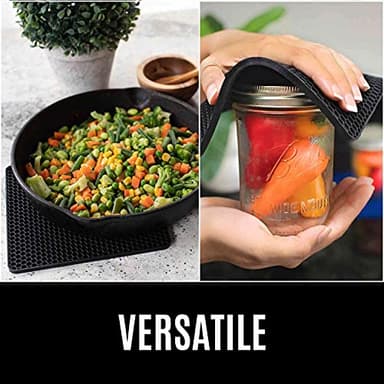 HOMWE Silicone Oven Mitts and Pot Holders, 4-Piece Set, Heavy Duty Cooking Gloves, Kitchen Counter Safe Trivet Mats, Advanced Heat Resistance, Slip-Resistant Textured Grip, Black - Image 2