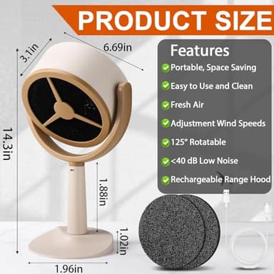 Mity Rain Portable Range Hood for Cooking, Rechargeable Kitchen Exhaust Fan, 125° Adjustable Rotation, Low Noise, Reusable Carbon Filter for Smoke Removal in Kitchens, BBQs, Hot Pots, RVs & Apartments - Image 2
