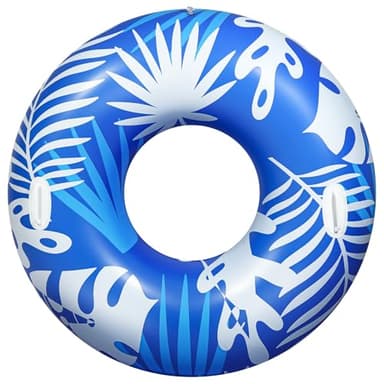 HeySplash Pool Tubes for Adult, 42 Inch Large Pool Floats with Handles, Inflatable Swim Rings Lounge, Hawaii Fun Swim Floaties Swimming Pool Beach Lake River Party Decoration Toys, Blue+White Leaves - Image 9