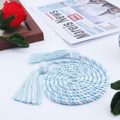 Graduation Cords, Cords for Graduation 2025, Light Blue White 68" Grad Chords Honor Cord Tassel Ropes for Grad Accessories Party Decorations Ceremonies College Students Master Doctoral Bachelor Gown - Image 3