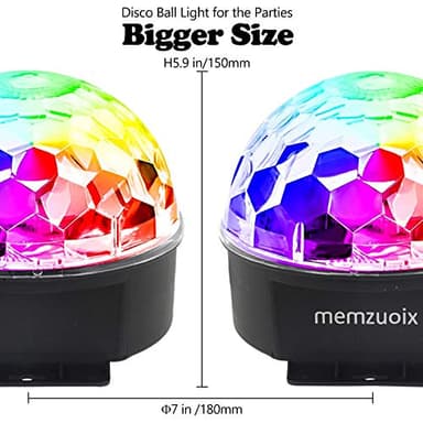 memzuoix Disco Ball Dj Strobe Light with 6 Colors, Sound Activated Big-Size Magic Stage Party Light with Remote Control, Halloween Decorations Bar Wedding Home Club (7'' Big Size) - Image 2